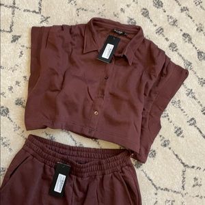 Chocolate wide-leg lounge set - New